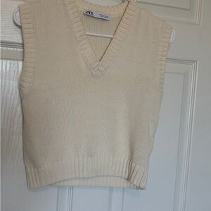 Zara V-Neck Cream Sweater Vest